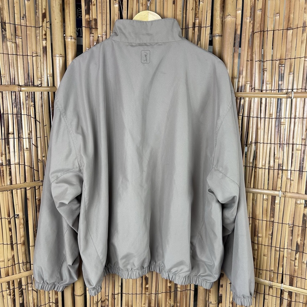 PGA Tour‎ Men's Tan Windbreaker Jacket Mock Collar Elastic Waist Cuffs Full Zip - Picture 10 of 16